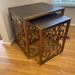 Gold Nesting Tables Set Faux Croc Top