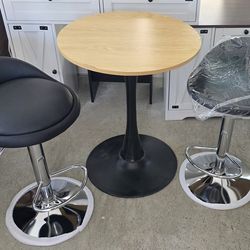 Bar table with 2 black bar chairs