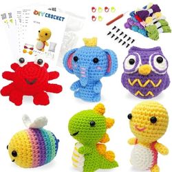6Pcs Crochet Kit for Beginners, 2025 Upgraded Animal Crochet Kit, DIY Craft for Adults and Kids, All in One Crochet Knitting Kit, Comes with Step-by-S
