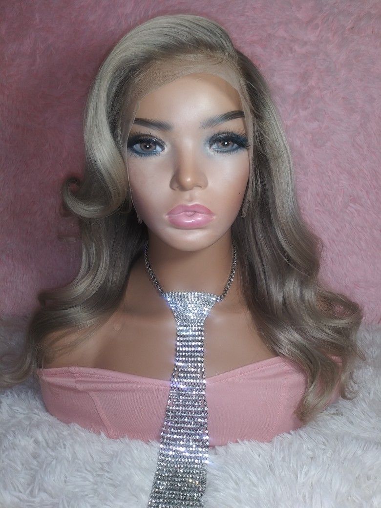 Shoulder Length Ash ombre Blonde /Sand Blonde Lace Front Wig Bid on Ebay At $55