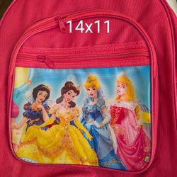 NEW Disney Princess Pink Bookbag For Girls. Backpack Has Three Zipper Pockets And two Net Side Pouches For Drink And Snacks. 14"x11", East Or West