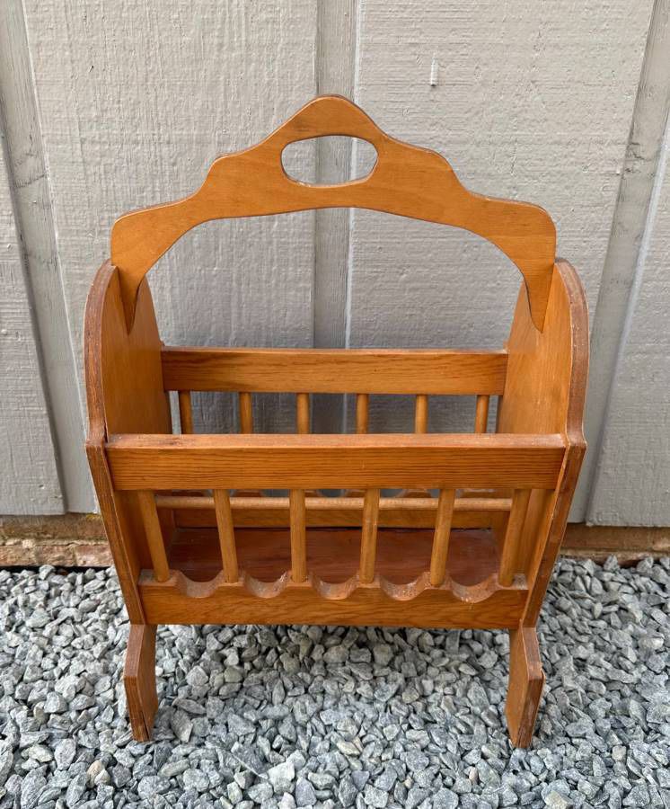 Vintage Wood Magazine Rack Stand Home Decor Accent