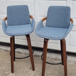 LUNLING 29.5" Bar Height Barstools Mid Century Modern Retro Bar Chairs Charcoal Grey Linen Look Fabric Upholstered and Walnut Wood Frame for Home Bar