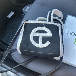 UGG X Telfar Small Black Shopper Crossbody Bag with Shearling