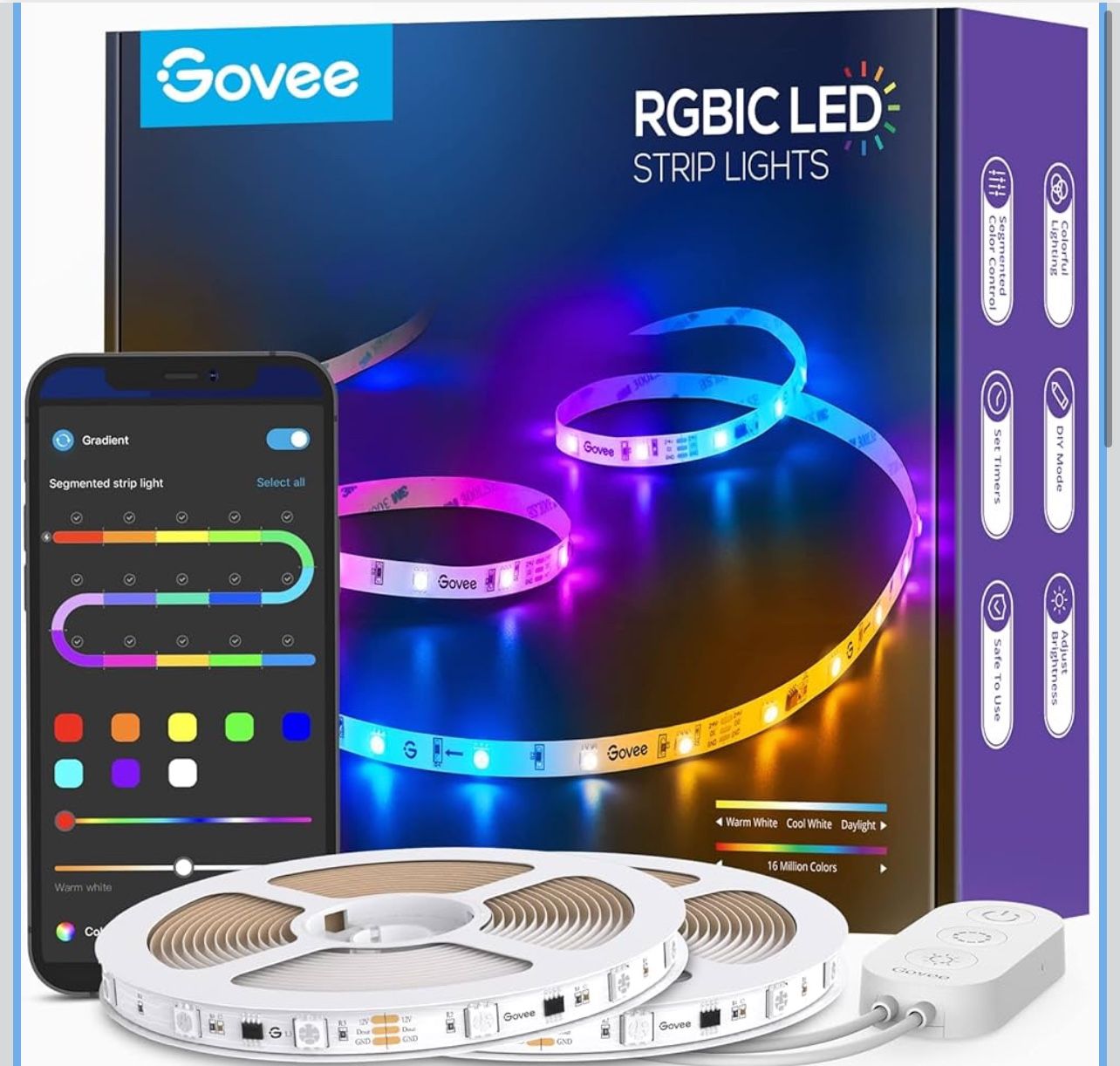 Govee 65.6ft RGBIC LED Strip Lights, Color Changing LED Strips, App Control via Bluetooth, Smart Segmented Control, Multiple Scenes, Enhanced Music Sy