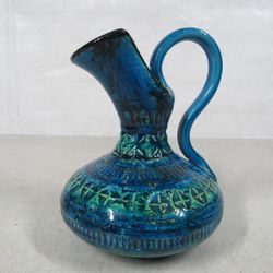 Bitossi Italy Aldo Londi Rimini Blue Glazed Art Pottery Pitcher/Vase
