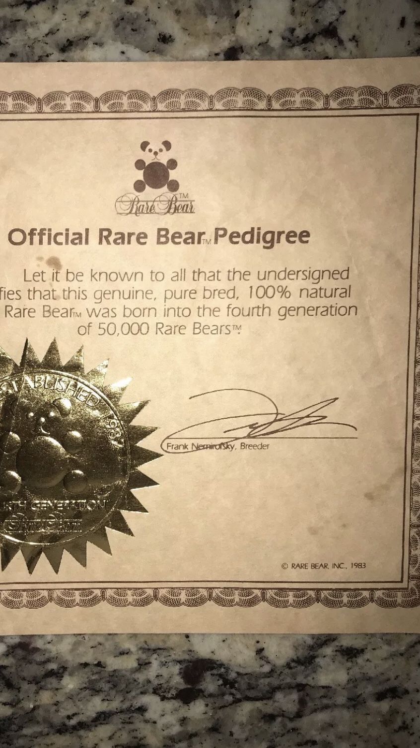 Rare Mink teddy bear 1983 with certificate 15” tall