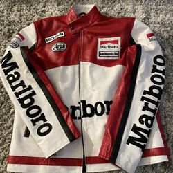 Marlboro Vintage Sheep Leather Motorcycle Racing Jacket Red&white