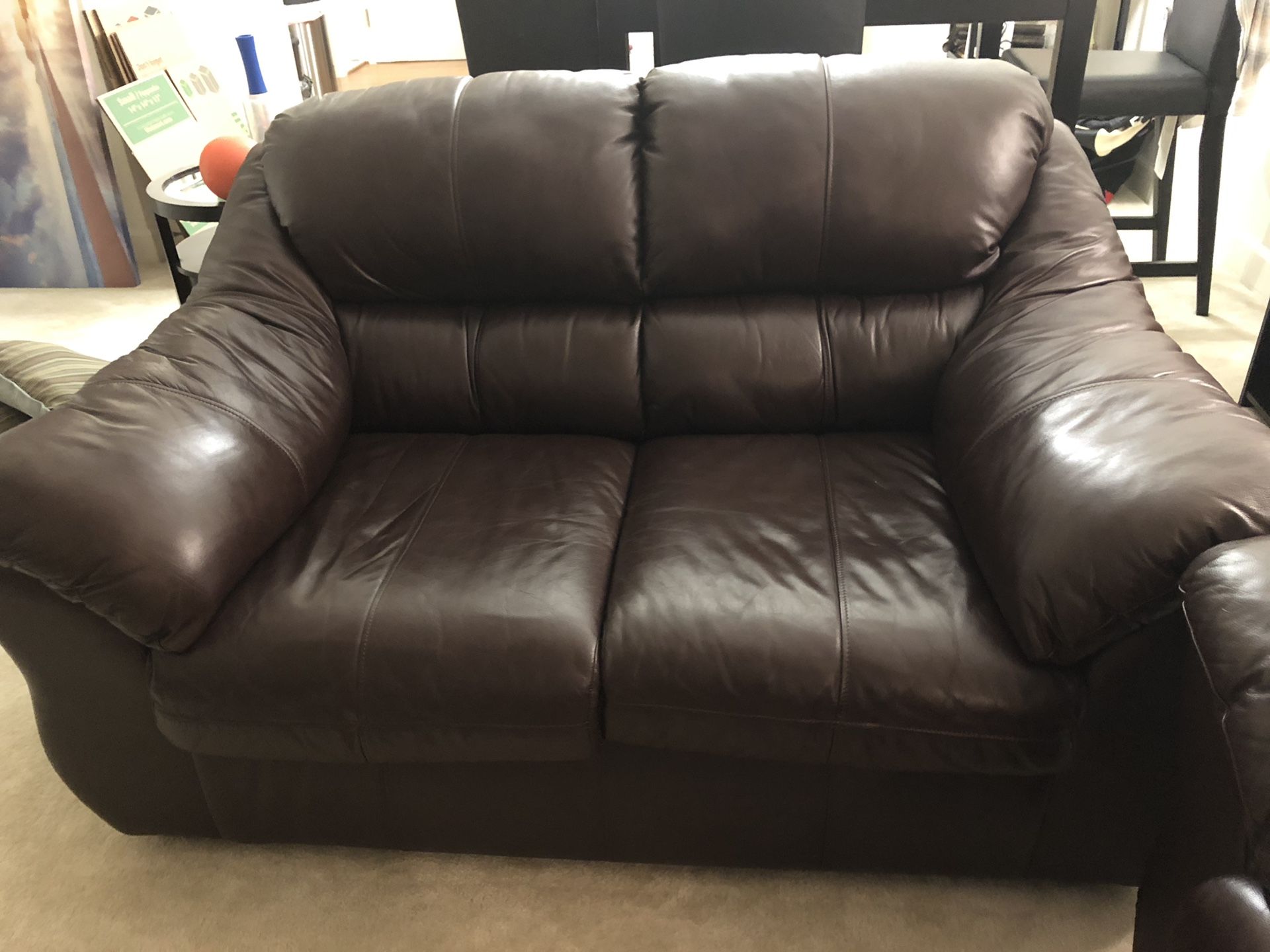 Leather sofas (good condition) with ottoman