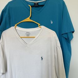 Bundle Polo Ralph Lauren & US Polo Assn Men's V-Neck T-Shirts. White & Blue. XL