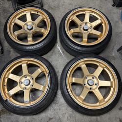 Avid 1 AV-06 17x9 17” Rims With Michelin 205/45ZR17 Tires - Set Of 3 - 1 Rim Is Damaged 