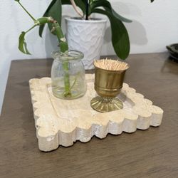 Travertine Stone Square Scalloped Tray