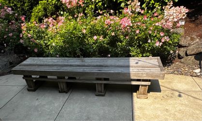 Vintage 84” Solid Teak Outdoor Garden Bench – Weathered Patina