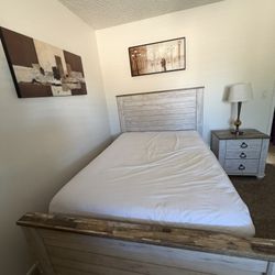 Full Bed Frame, with 1000.00 Mattress and Side Table. 