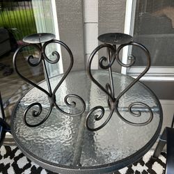 Set Of Wrought Iron Candle Holder.  12” Tall X 9” Wide. Cash Only.  Serious Offers Please .