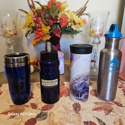 Lot of 4 Travel Mugs and Water Bottles