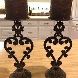 Pair 15" Metal Candle Holders with Candles