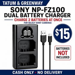 Dual Slot NP-FZ100 USB Battery Charger Sony Cameras – A7 IV, A7 III, A7C, A6700, FX3 & More (New)