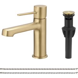 Brushed Gold Bathroom Sink Faucet 1 Hole Single Handle Basin Lavatory Vanity Sink Faucet Commercial Mixer Tap with Pop Up Drain Stopper and Water Supp