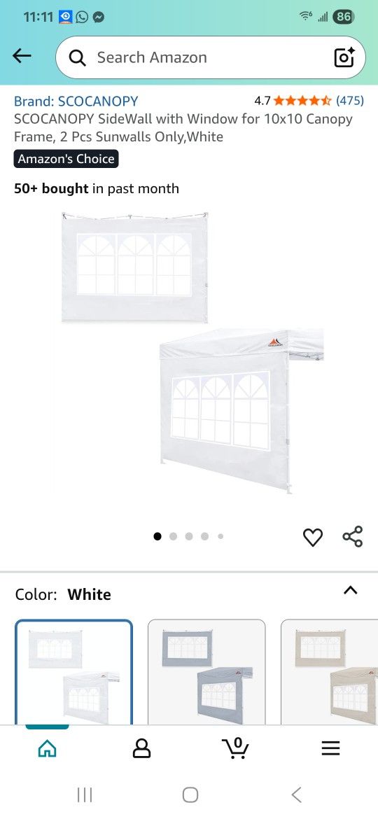 SideWall with Window for 10x 10 Canopy Frame, 2 Pcs Sunwalls Only,White