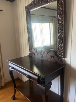Antique table and mirror