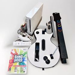 Nintendo Wii Console Guitar Hero Bundle Strap And Game Ready To Play Tested