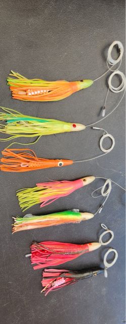 Lot of 7 Rigged Offshore Trolling Lures Squid Skirts $10 each