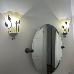 Bathroom, mirrors and sconces