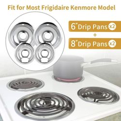 4 Pack Electric Stove Burner Drip Pan Bowl Set 6" & 8" Fits Most Electric Ranges