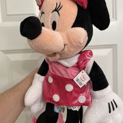 Disney Store Minnie Mouse Plush Doll Medium 16” Pink Polka Pink Dot Dress. Condition is "Used" but in very respectable condition. Ships out ASAP! Than