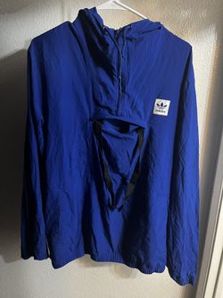 Adidas Originals Blue Half-Zip Windbreaker Hoodie Jacket Men’s Size L Retro