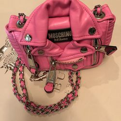 Moschino Milano Pink Biker Jacket Bag Crossbody Barbie Pink Chain shoulder like NEW