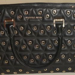 Michael Kors Selma Grommeted Medium Quilted Black Leather Tote/Crossbody 