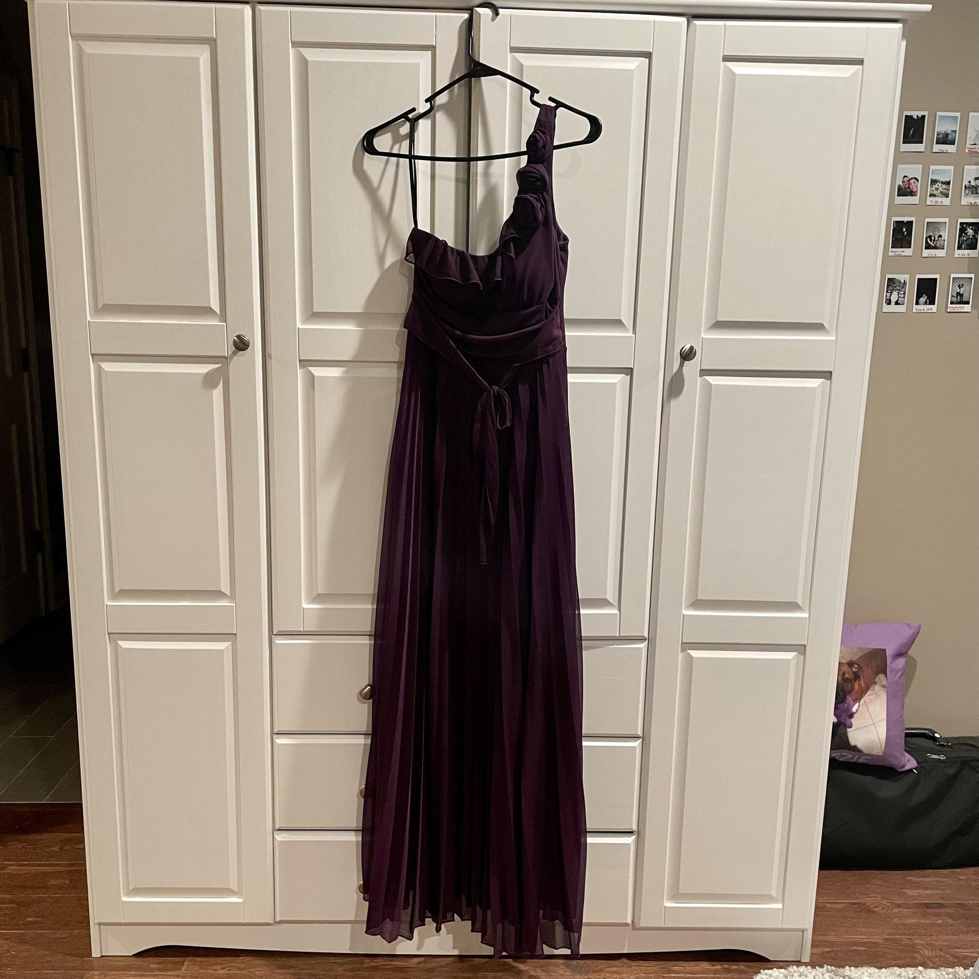 dark purple one-shoulder dress