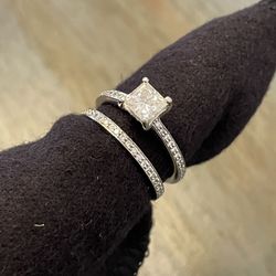 Princess Cut Diamond Platinum Engagement Ring & Wedding Band 