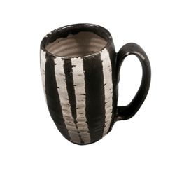 Unique Hand-Thrown Pottery Mug - Black & Cream Striped Design