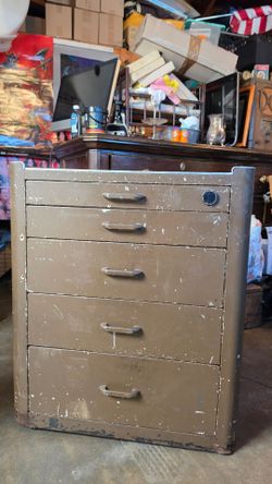Vintage 1940s Pressteel Industrial Tool Cabinet / Chest - Rare Decal