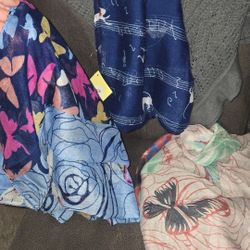 3 Elegant beautiful long scarves, Infinity scarf, piano music cat theme, butterfly