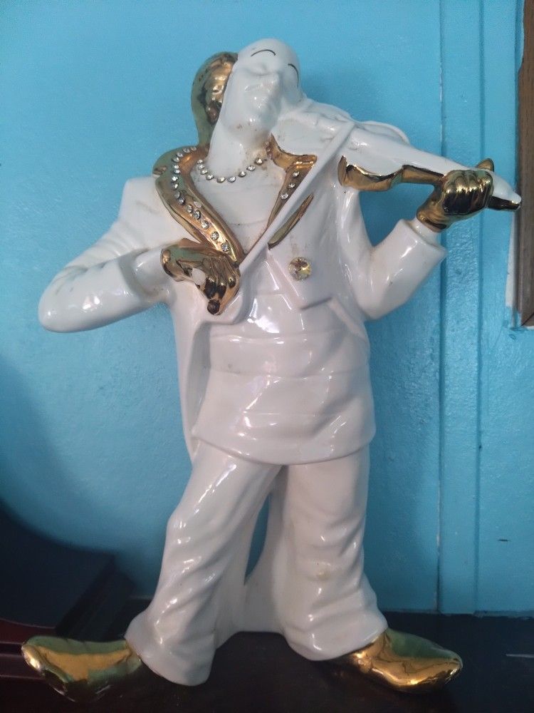 Vintage Porcelain White And Gold Clown