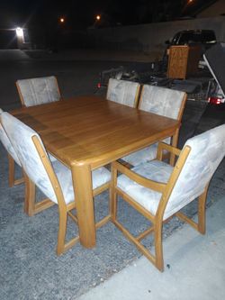 Vintage Mid-Century Style Oak Dining Table Set with 6 Chairs