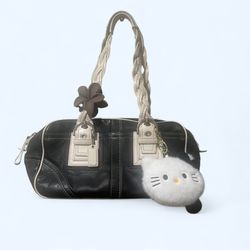 Coach Mini Boston Tote Hand Bag Black and White Leather Y2K