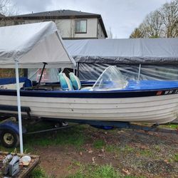 1962 16 Foot Harvey Fiberglass Boat and Trailer 