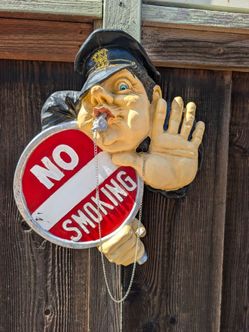 Vintage 3D Plaster Of A Police Officer Holding A No Smoking Sign