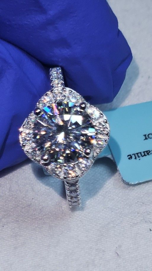 925 Sterling Silver Engagement Ring With Genuine Moissanite 4.49 Carat Size 5