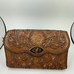 Vintage Hand-Tooled Leather Clutch Purse - Unique Collectible