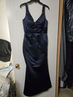 Bill Levkoff Navy Blue Satin Formal Gown / Bridesmaid Dress - Size 8