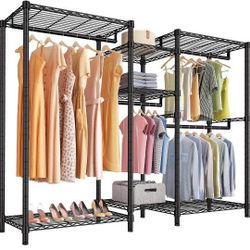 Black  Wire Garment Rack Heavy Duty Clothes Rack with 7 Adjustable Shelves & 4 Hanging Rods, Compact DIY Metal Clothing Racks 68.9" L x 15.7