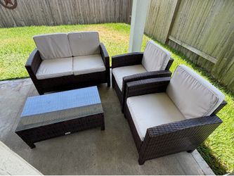 4-Piece Wicker Outdoor Conversation Set with Cushions & Coffee Table (OBO)
