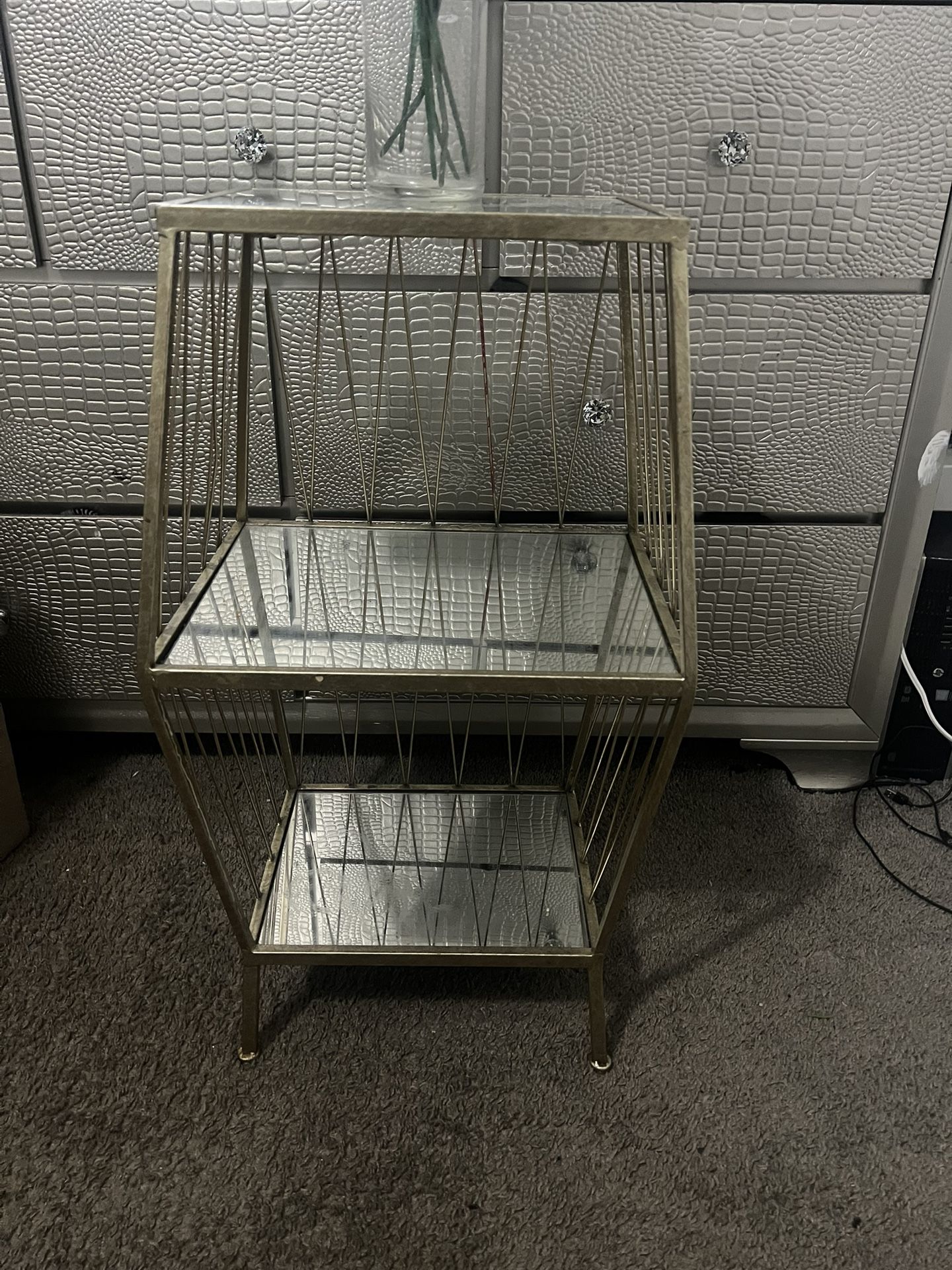 2 Rustic Gold And Mirrored Glass Side Tables Or Nightstands