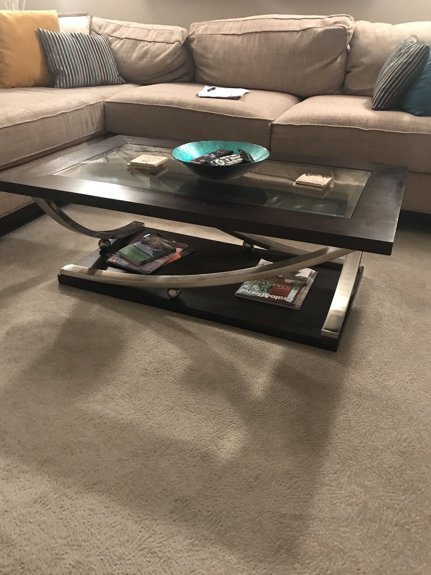 Contemporary Wood and Glass Coffee Table
